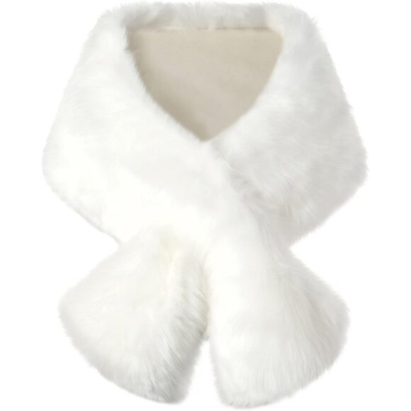 🆕 Women White Large Faux Fur Collar Shawl Scarf Wrap Evening Cape Winter Coat - Picture 1 of 4